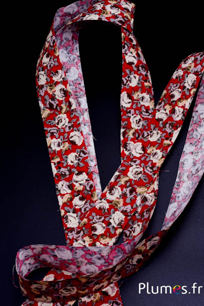 Ruban motif fleurs - largeur 40 mm - rouge